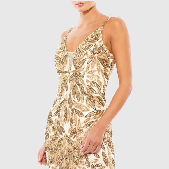 NWT Mac Duggal Embellished Leaf Evening Gown 8 Nude Gold #8259 - Picture 4 of 10